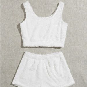 fluffy white lounge set